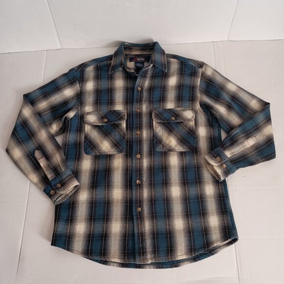 Five Brothers Heavy Weight Blue Black White Plaid Shacket Shirt Men’s Size M - Picture 3 of 16